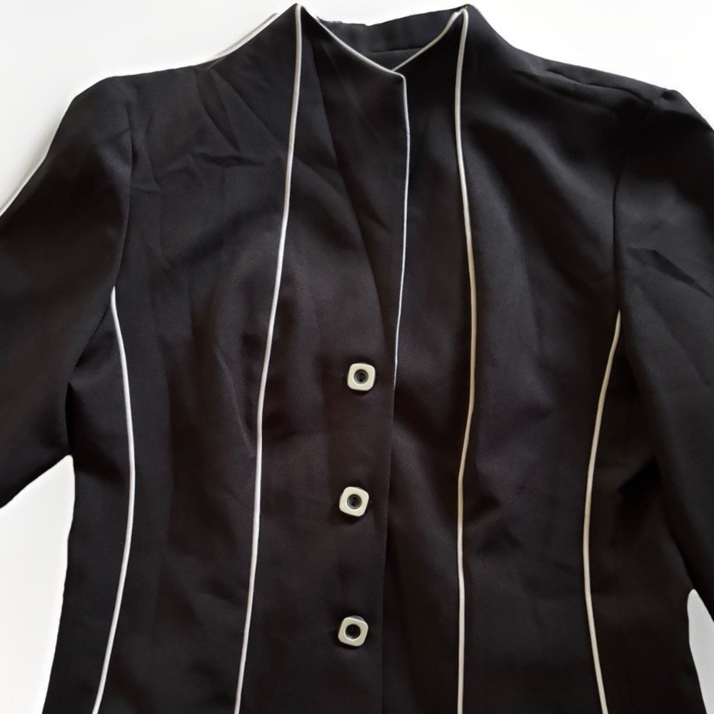 Spago Blazer‎ Womens Medium Black White Square Button Mod Professional Vintage